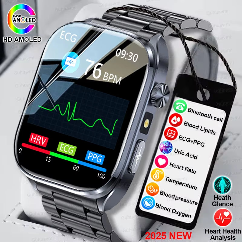 2025 New Accurate ECG Smart Watch Heart Health Analysis Blood Analysis Blood Lipid Blood Pressure BT Call Smart Watches for Men