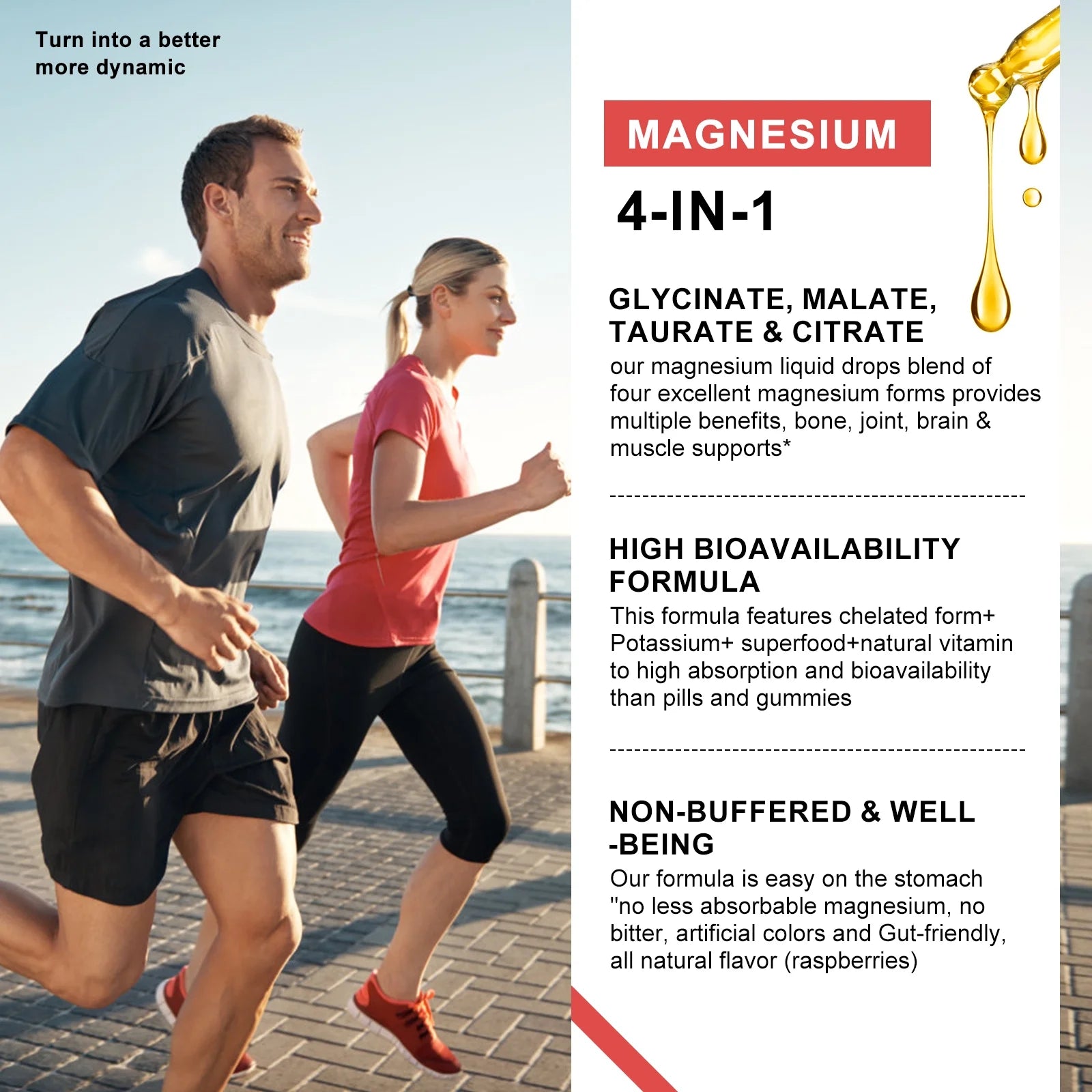 4 Fl Oz Magnesium Liquid Drop - Complex Magnesium with Citrate, Malate and Taurate - Sugar-Free Vegetarian- Raspberry Flavor