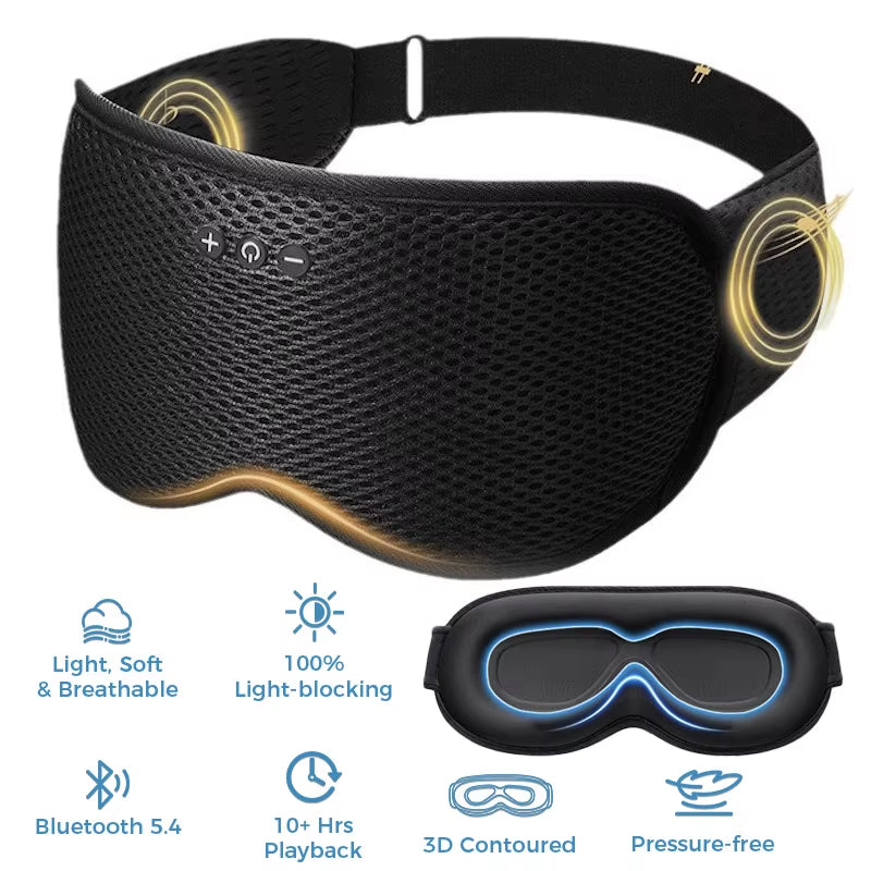 3D Wireless Sleeping Headphones Blindfold Soft Washable Bluetooth5.4 Music Headset Eyemask Handsfree Call Earphones Adjustable