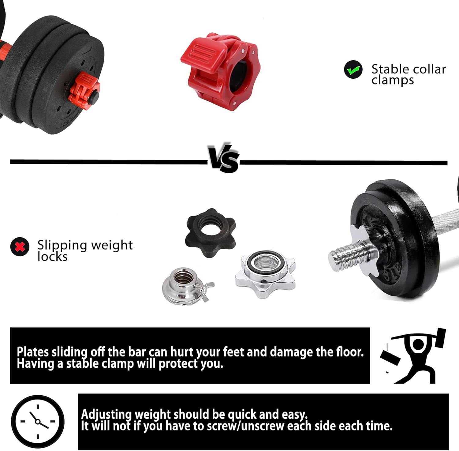 Adjustable Dumbbells Set - 33Lbs, 44Lbs, 66Lbs Weights with Barbell Connecting Rod - Weight Set for Home Gym