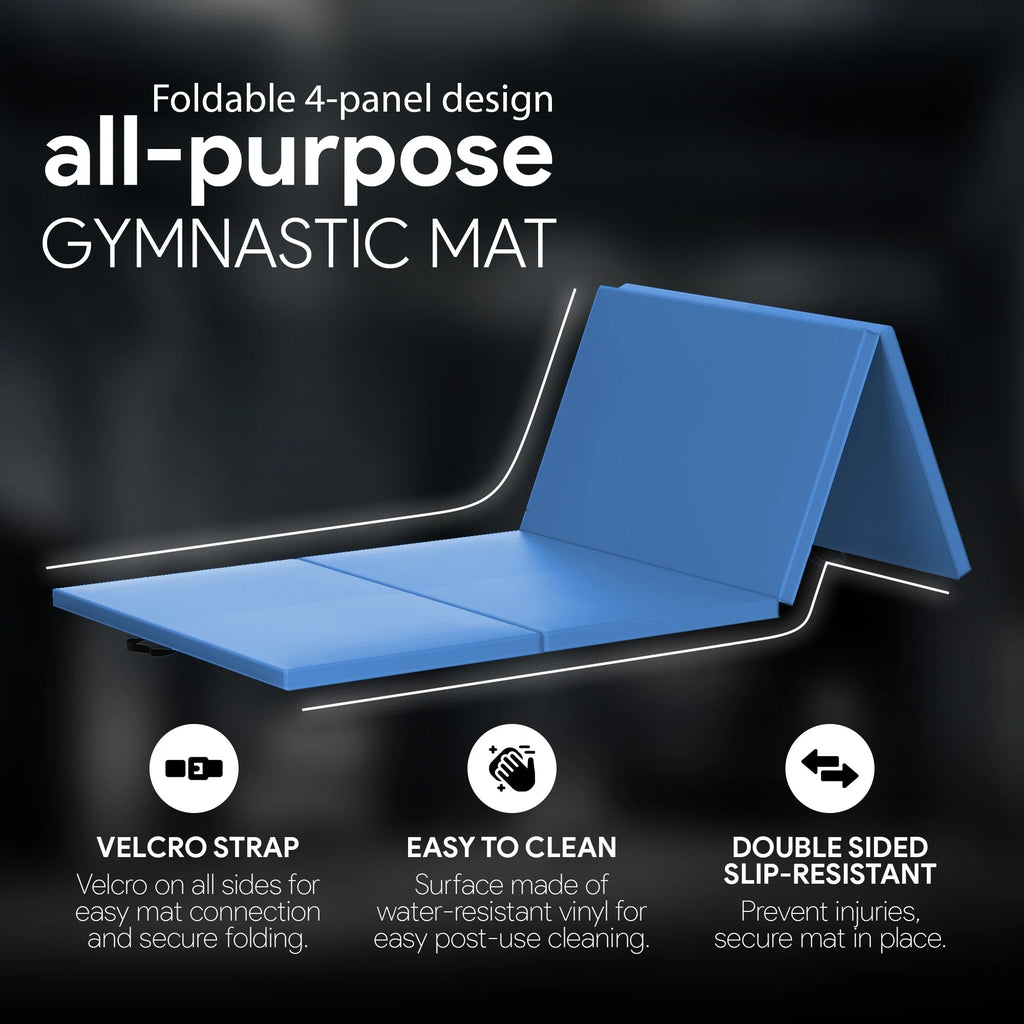10Ft X 4Ft X 2In 4-Panel All-Purpose Folding Gymnastics Mat, Blue