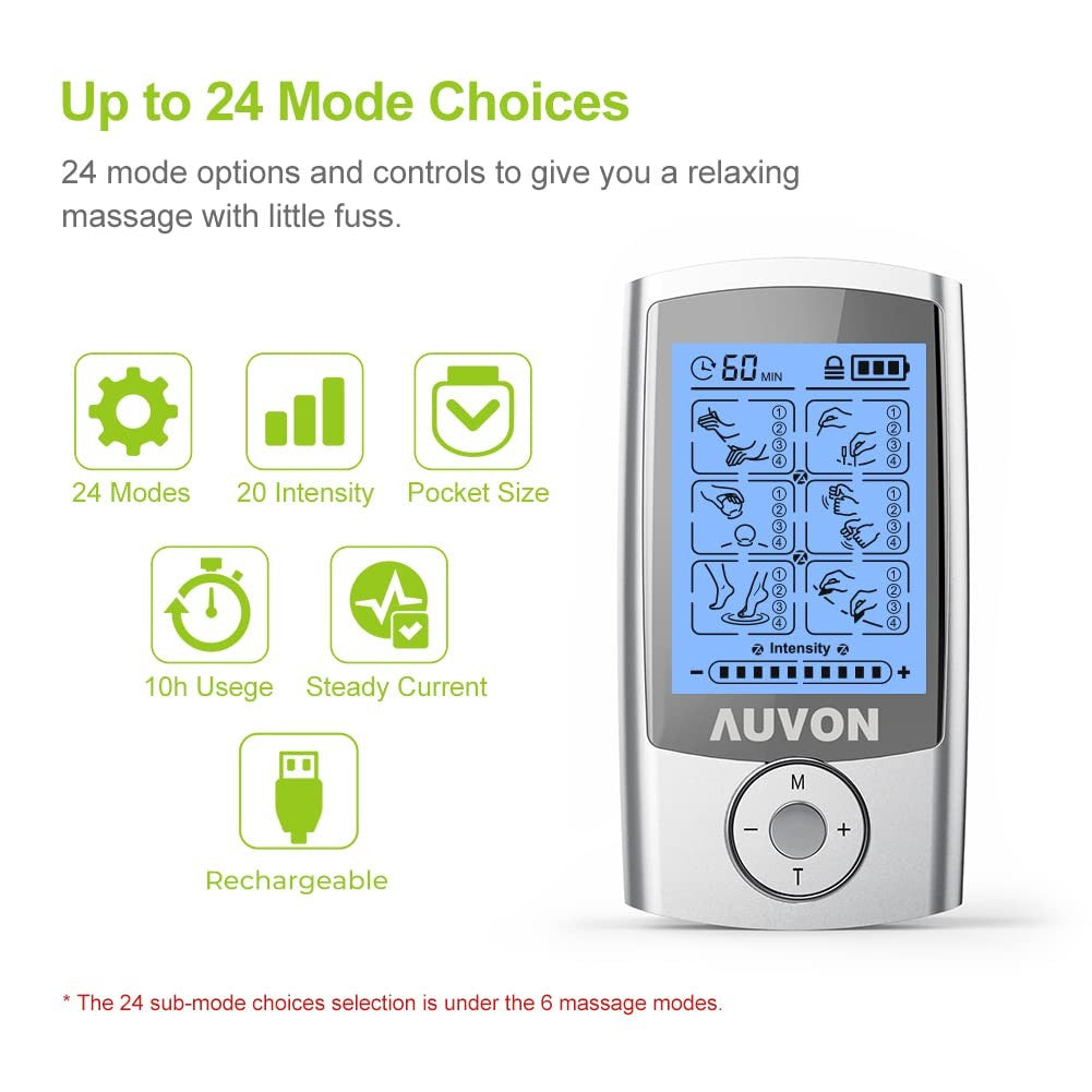 Auvon Rechargeable Tens Unit Muscle Stimulator, 24 Modes 4Th Gen Tens